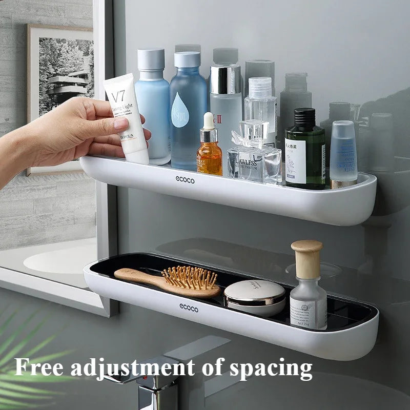 ECOCO Bathroom Shelves Organizer Storage Rack Wall Mount Towel Shelf Shampoo Rack with Towel Bar Rack Kitchen Accessories