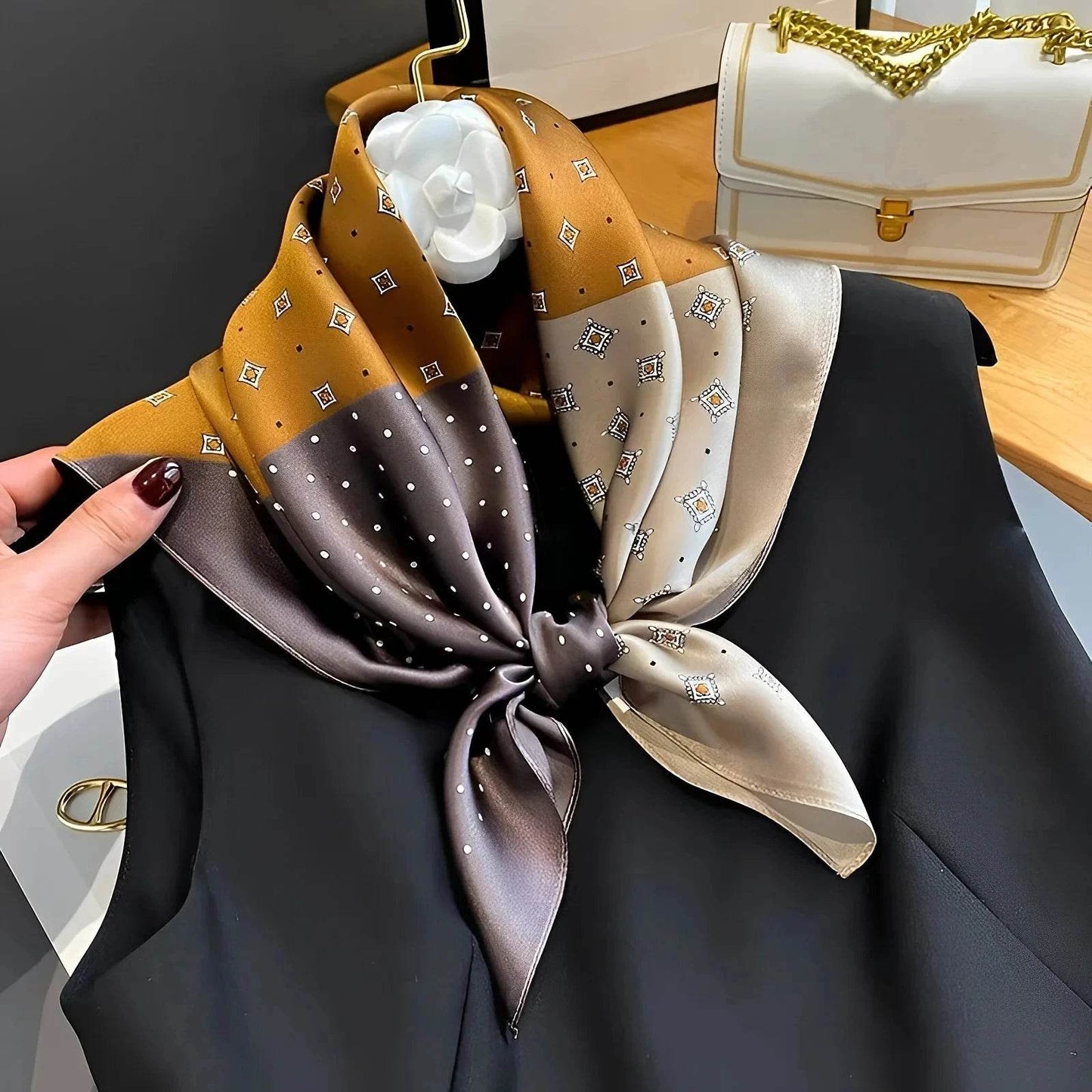 Fashion Luxury Brand 70cm Silk Square Scarf Women Satin Neck Tie Female Hair Bandana Headkerchief Shawl Wrap Hijab Echarpe - AIAZ