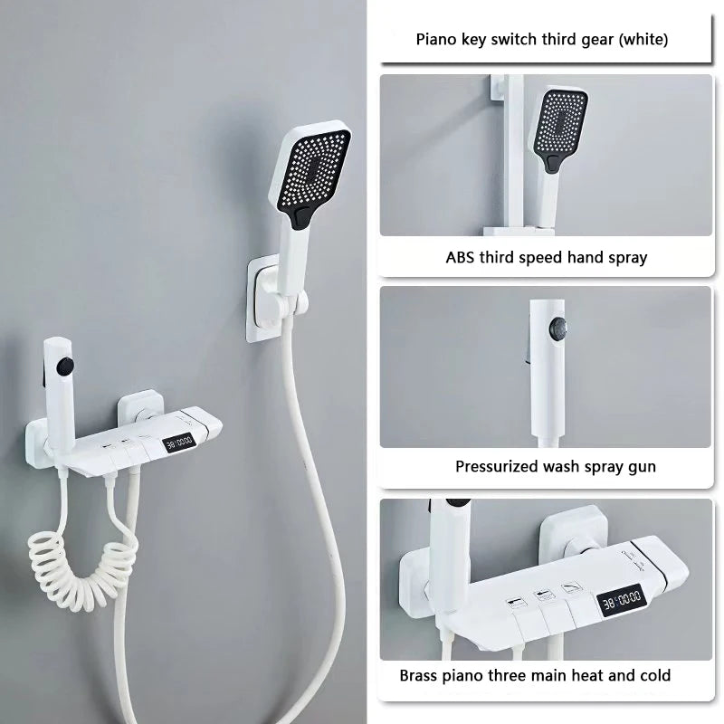 New Design Gun Grey Bathroom Shower System Set Piano Keys Brass LED Digital Shower Faucet Bath Hot and Cold Mixer Shower Tap Set