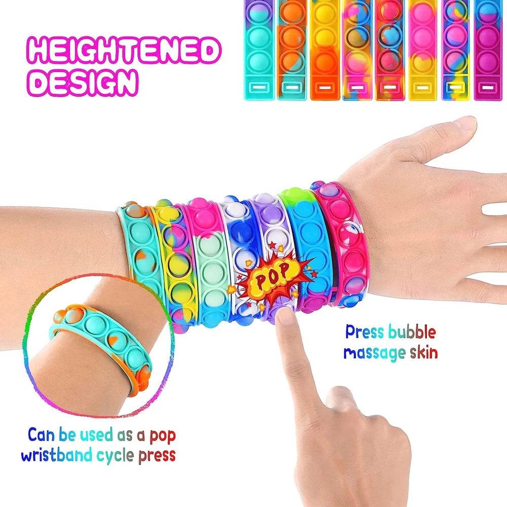 12PCS Fidget Toys Pop Bracelet Party Favors Bubble Bracelets Push Poping Sensory Stress Reliever Toys for Kids Children Gifts - AIAZ