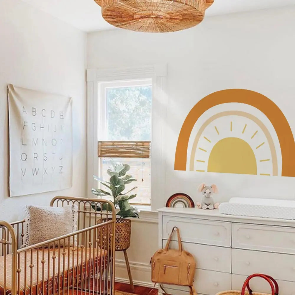 Half Sun Wallpaper Decal Sunshine Vinyl Wall Stickers Boho Nursery Baby Room Wall Stickers Self-Adhesive Bedroom Home Decor