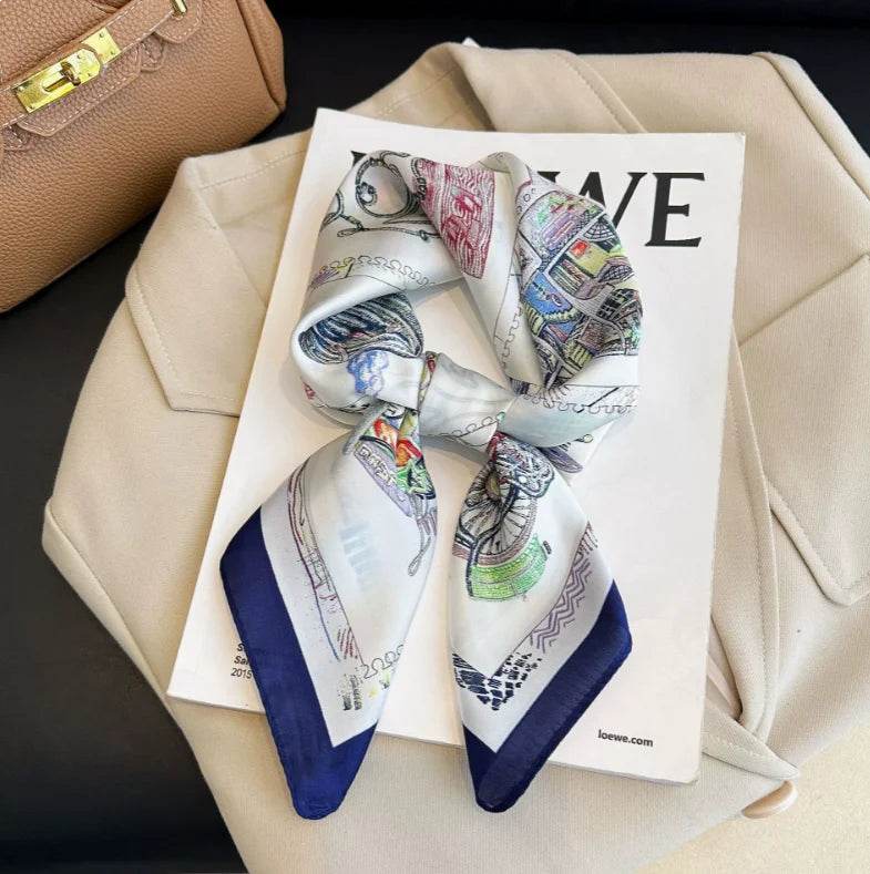 Women Fashion Versatile New Silk Scarves 70x70cm Square Scarf Korean Version Neck Protection Spring and Autumn Vintage Scarf - AIAZ