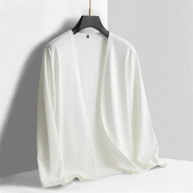 New Men's Casual Solid Color Long Sleeved Cardigan Cloak Spring and Autumn Fashionable Comfortable Top - AIAZ
