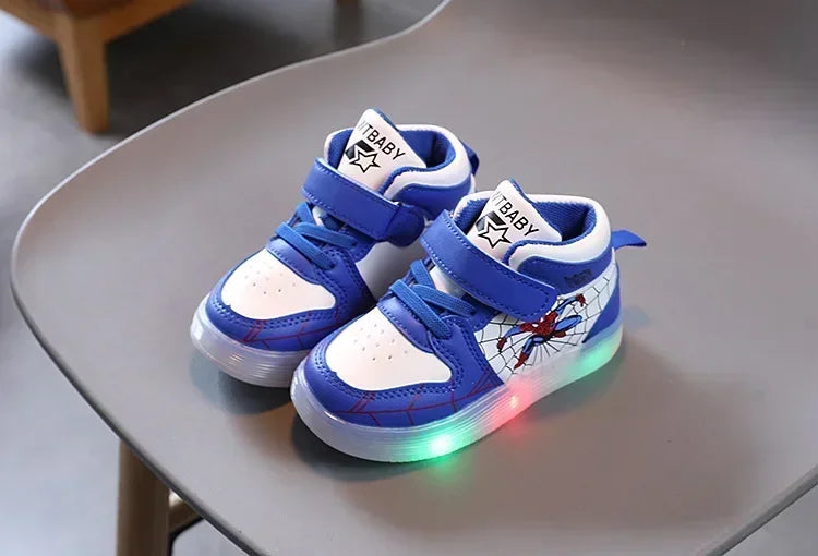 Disney Children's Led Light Shoes Fashion Aoger Spiderman Boys Sneakers Girls Cartton Casual Shoes Breathable Kids Sport Shoes
