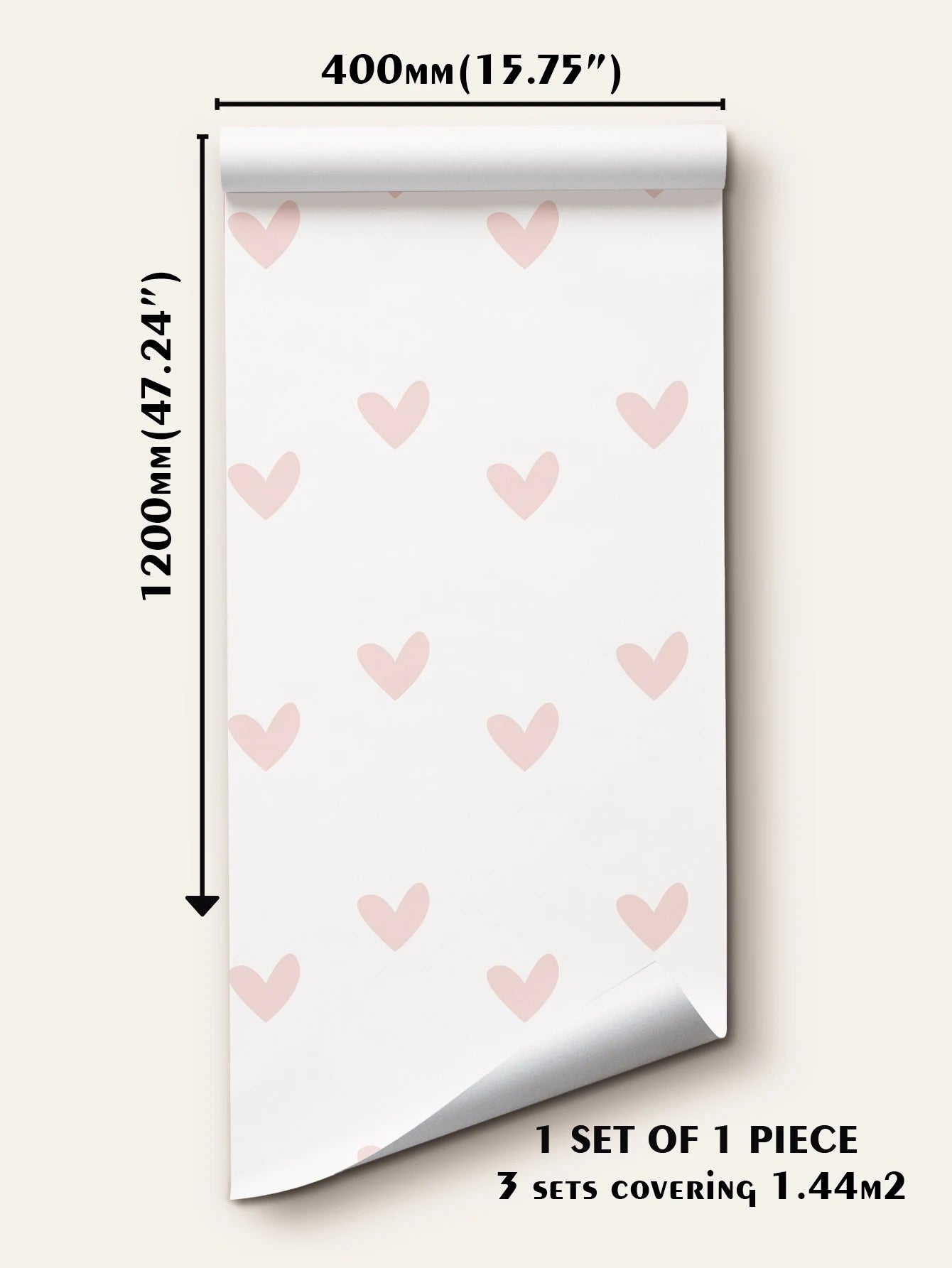 1 roll pink love heart print pattern waterproof thick wallpaper moisture-proof children's room wall stickers self-adhesive home