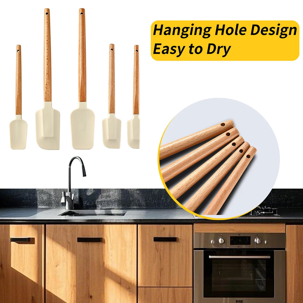 5pcs Wooden Handle Silicone Scrapers Set High Temperature Resistant Cream Cake Spatula Baking Scraper Shovel Kitchen Bakeware