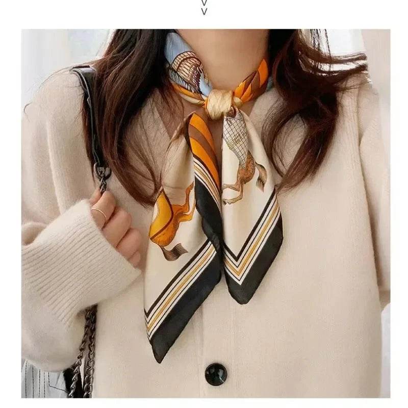 Luxury Silk Shawl Square Scarf for Women Satin Fashion Wraps Neckerchief Female Hair Bands Ribbon Headband Bandana 70X70CM - AIAZ