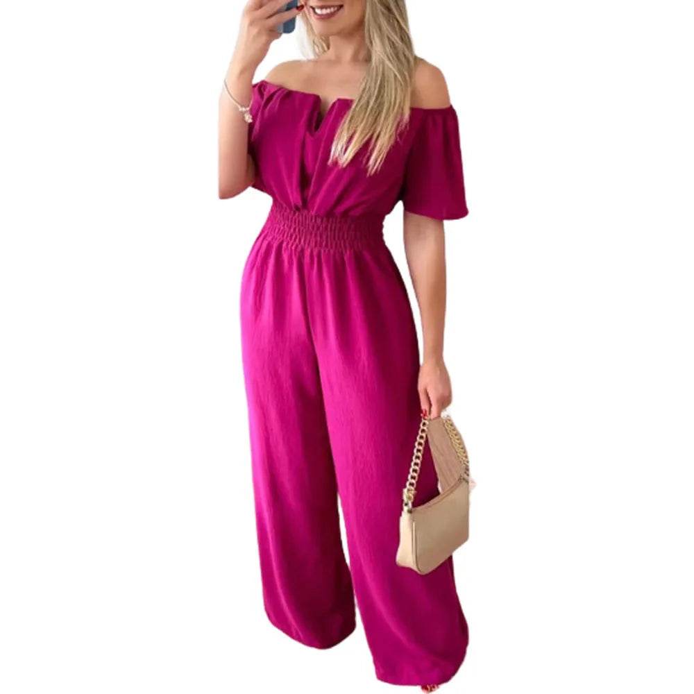 Lady Print High Waist Jumpsuit Sexy Off Shoulder Short Sleeve Wide Leg Pants Jumpsuits Women Fashion Casual Summer Women Clothes - AIAZ