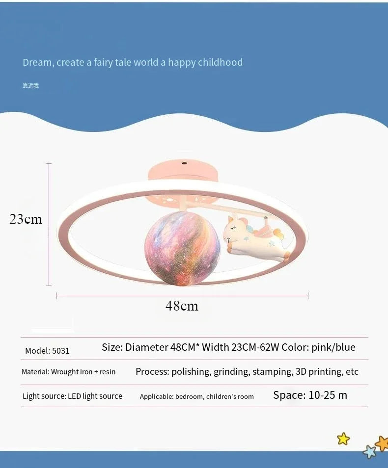 Cartoon Unicorn Bedroom Light Creative Astronaut Pendant Light  Simple Children's Room Light Eye Protection Stepless Dimming
