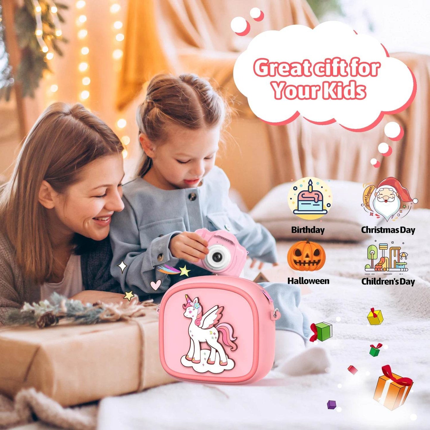 AMORUS Kids Camera Instant 1080P HD Dual Lens Selfie Digital Camera for Girls Boys Christmas Birthday Gifts Toys With 32G Print - AIAZ