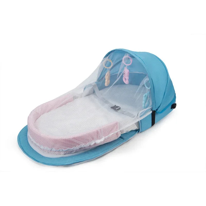 Folding Anti-crush Baby Crib Convenient Bed Middle Bed with Mosquito Net Comfortable Mattress Travel Crib for Newborn Baby Bed