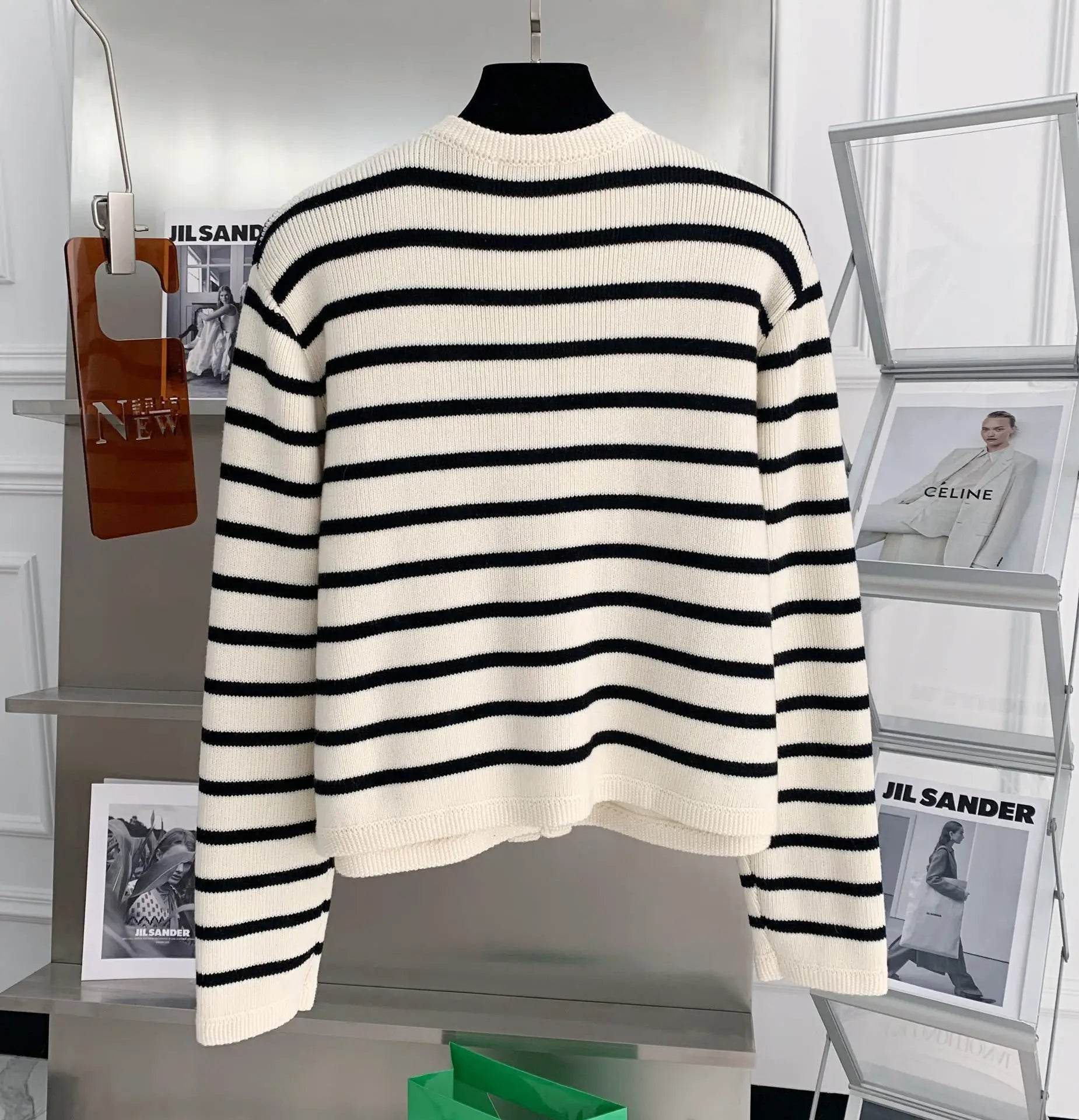 Women Stripe Knitted Cardigans Spring Autumn O-neck Single Breasted Long Sleeve Crop Tops Fashion Casual Chic Female Sweaters - AIAZ