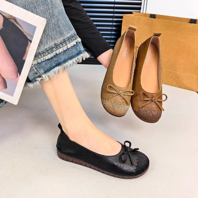 New 2025 French Flat Single Shoes Bow Mom Shoes