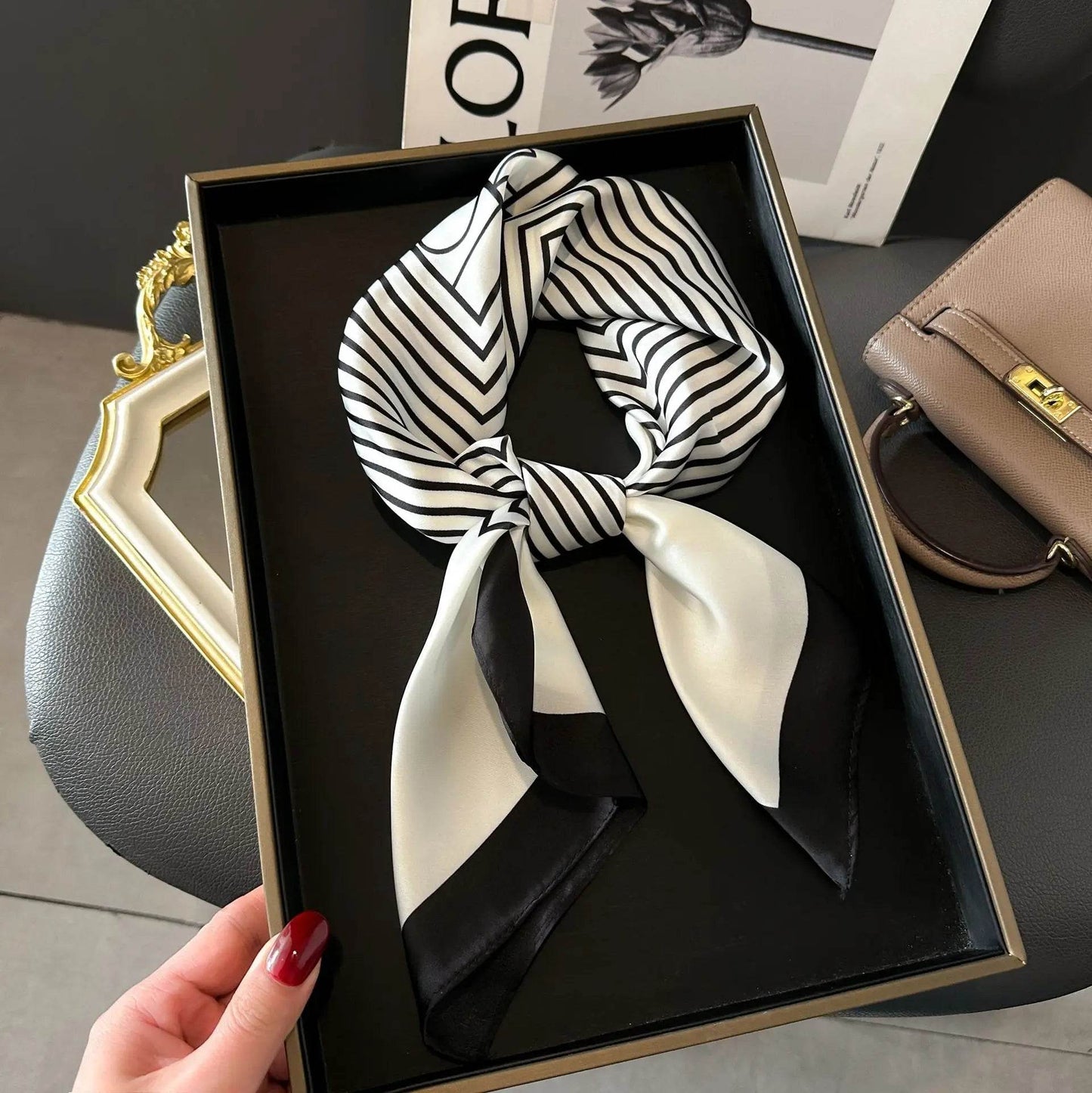 Luxury Chain Print Small Square Scarf Simulated Silk Thin Neck Scarf Fashion Sunscreen Headscarf For Women 70x70cm - AIAZ