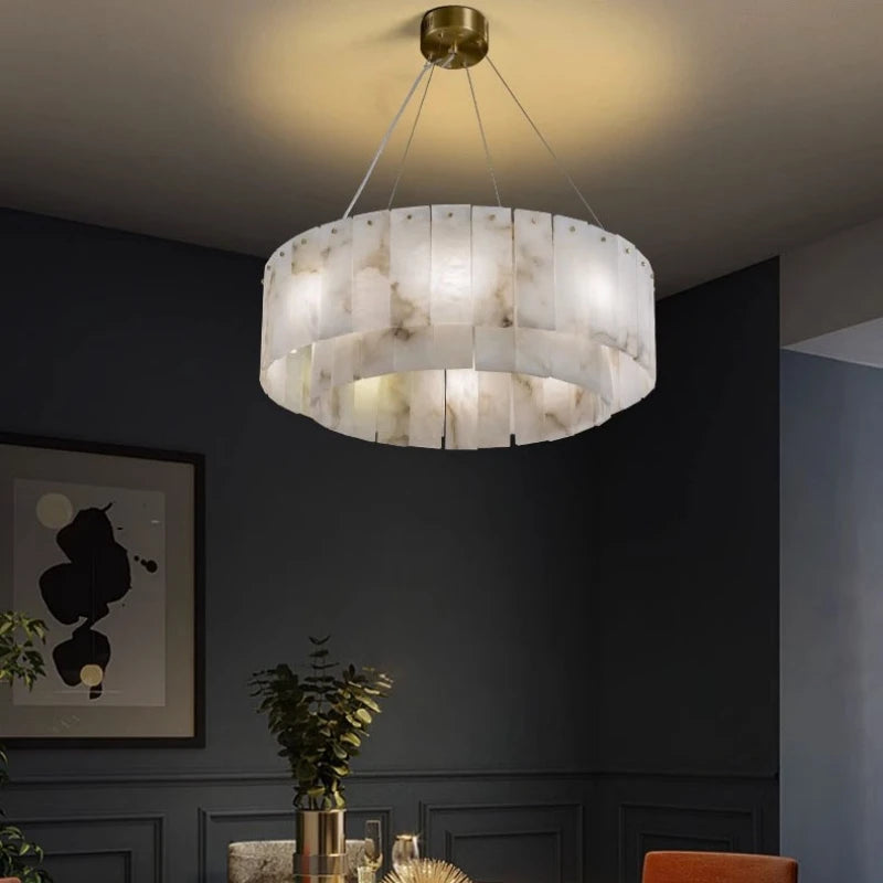 Natural Marble Brass Pendant Light Luxury Nordic Gold Chandelier for Living Room Dining Room Bedroom Bar Study Lighting Fixture