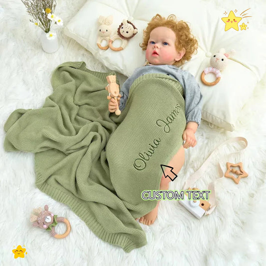 Personalized Custom name letter Embroidered Newborn Nursery Baby Cotoon Knit Blanket Chunky Handmade Gifts for Boy Girl Birthday