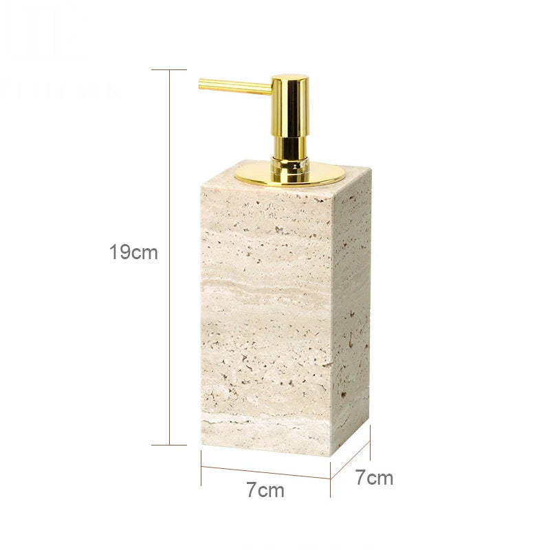 Beige Travertine Bathroom Accessories Set Natural Marble Soap Dispenser Soap Dish Reed Diffuser Vanity Tray Bathroom Set