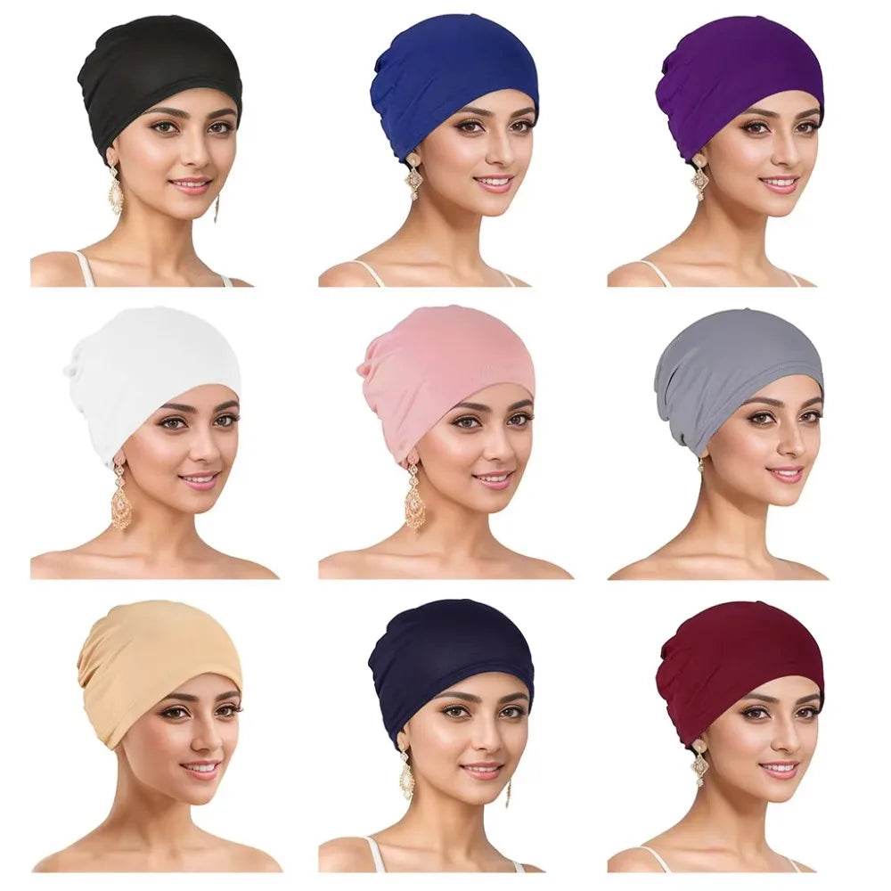 Muslim Turban Cap for Women Monochromatic Pullover Cap Hijab Hat Female Turban Fashion Accessories New - AIAZ