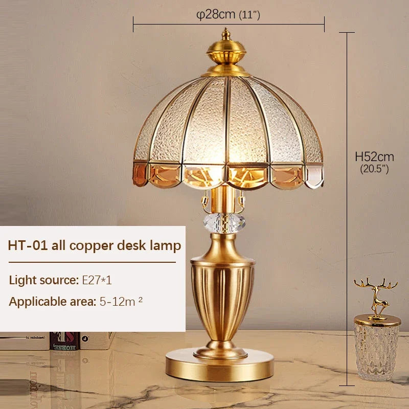 TEMAR Brass Table Lights  Modern European Creative Luxury Glass Copper Desk Lamp For Home Living Room Study Bedroom LED lamp