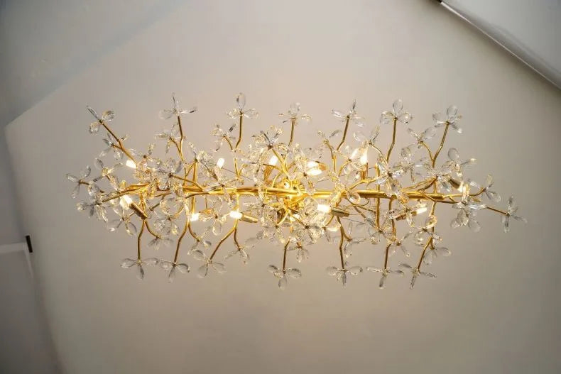 Modern Ceiling Chandelier Light Gold Crystal for Living Room Bedroom Transparent Flower Chandelier Indoor Lights Home Decor