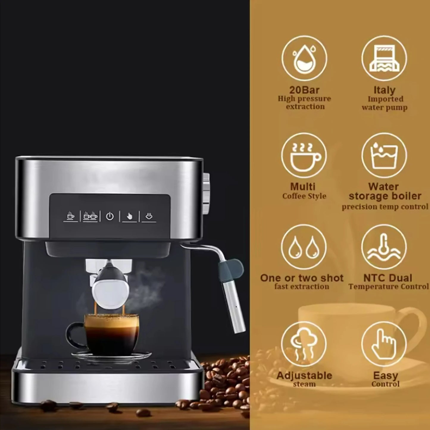 20 Bar Italian Espresso Machine Semi-automatic Make milk foam Coffee Machine High-pressure Extraction Espresso Coffee Maker