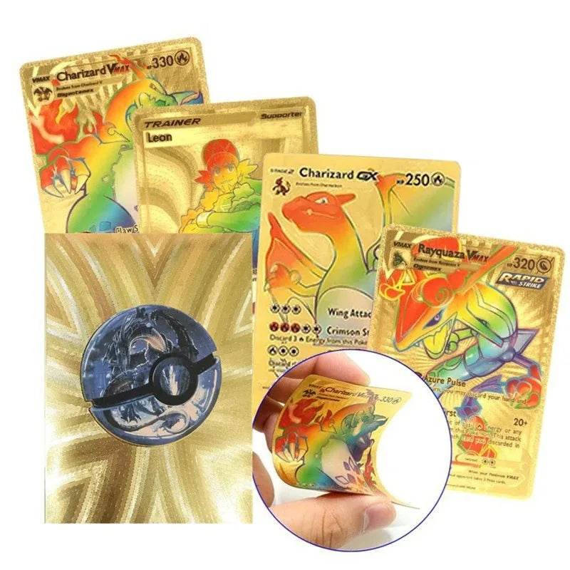 Pokemon Cards Vmax GX Gold Foil Flash Card English Spanish Colorful Pikachu Charizard French German Game Battle Collection Cards - AIAZ