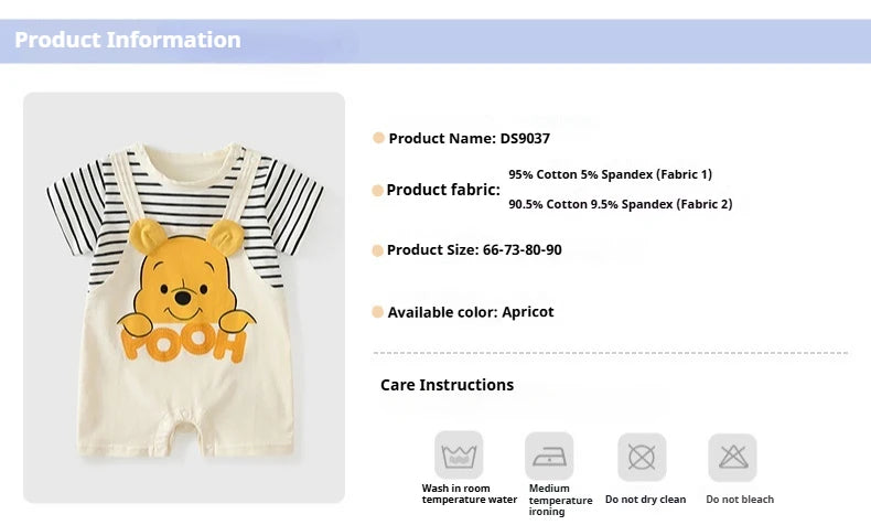 Summer Baby Jumpsuit Cartoon Winnie the Pooh Comfortable Rompers for 0-2 Years Old Boy Girl Stripe Short Sleeve Bodysuits