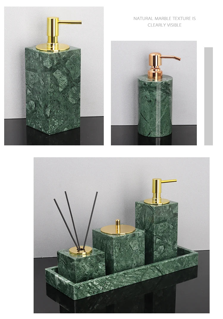 Indian Green Natural Marble Bathroom Accessories Retro Soap Dispenser Soap Dish Toothbrush Holder Tissue Box Bathroom Set