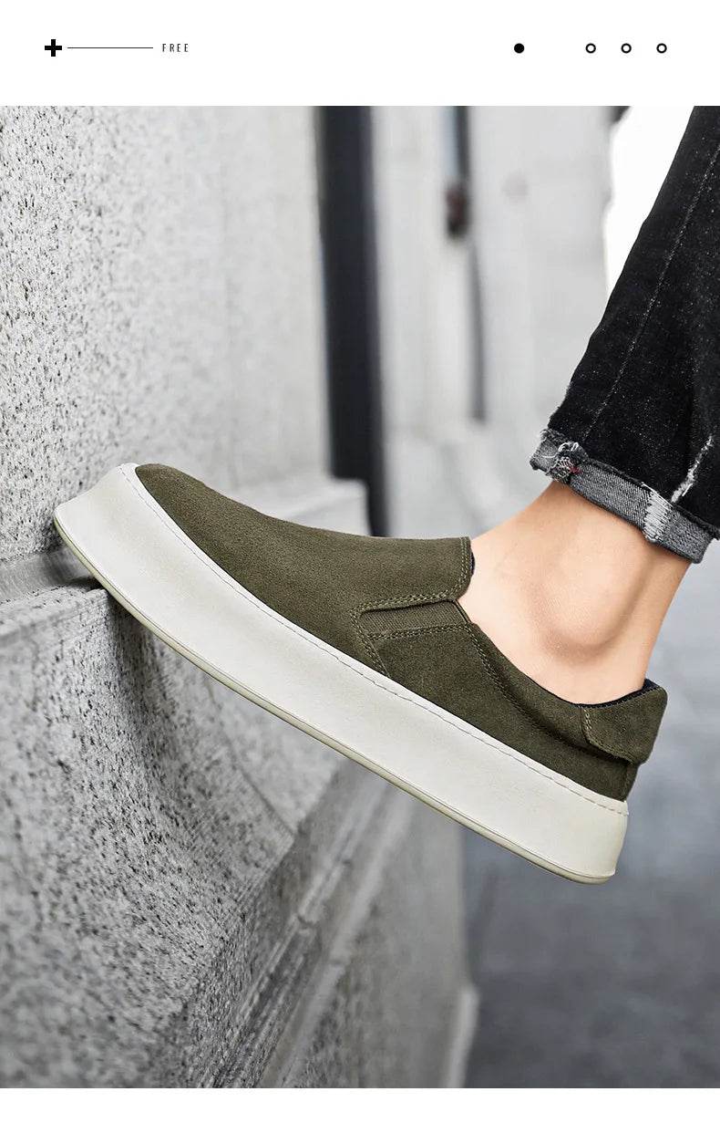 Men's shoes summer 2024 new low-top all-match nubuck leather sneakers lightweight slip-on slip-on shoes fashionable casual shoes - AIAZ