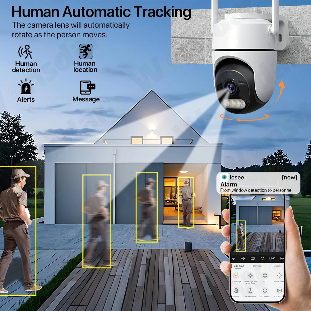 2pcs Quantity 4MP HD IP Camera PTZ WiFi Camera Video Surveillance Home Security Protection Alarm Motion Type-C Detection iCsee