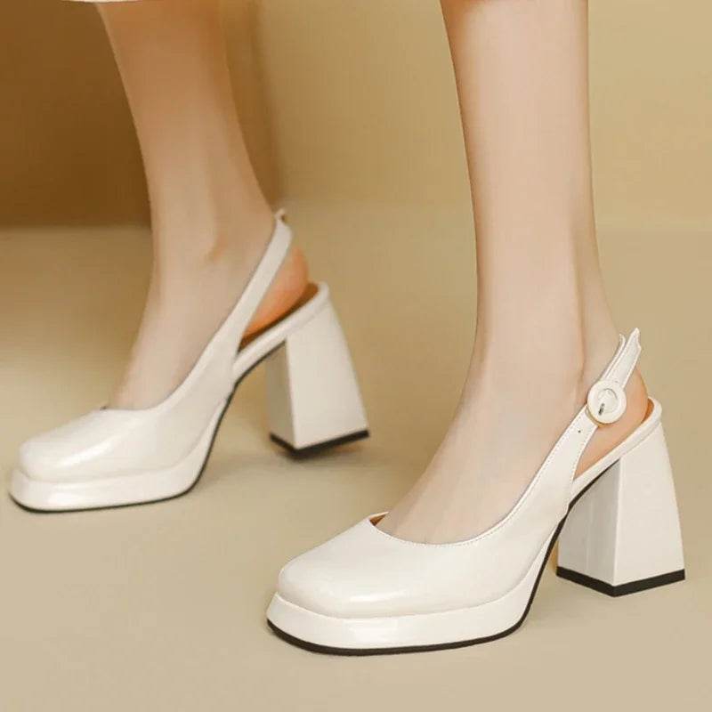 Slingbacks Summer Women Sandals Fashion Black White Pumps Shoes For Girls Elegant High Heels Wedding Shoes Ladies Large Size - AIAZ