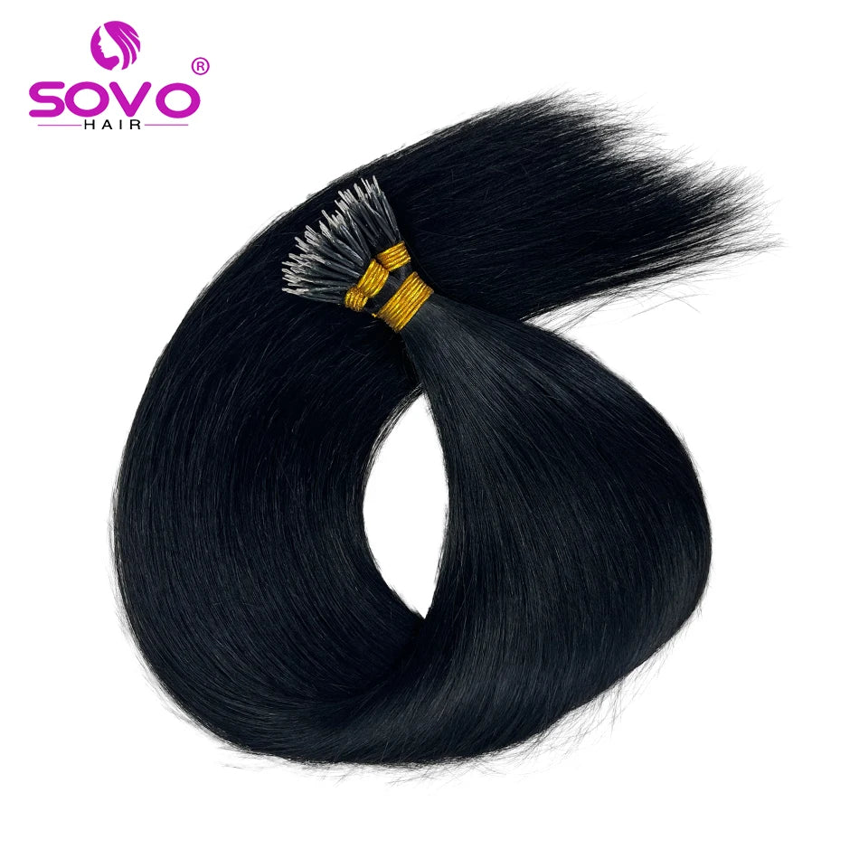 SOVO 100 Strands Nano Rings Human Hair Extensions Natural Blonde Micro Bead Loop Pre Bonded Remy European Straight Hair