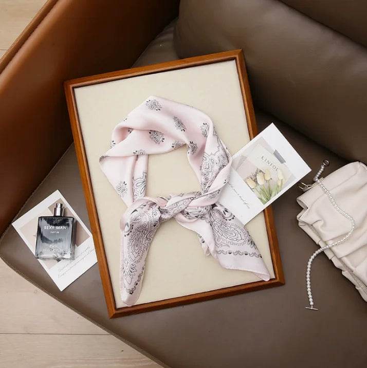 Women Fashion Versatile New Silk Scarves 70x70cm Square Scarf Korean Version Neck Protection Spring and Autumn Vintage Scarf - AIAZ
