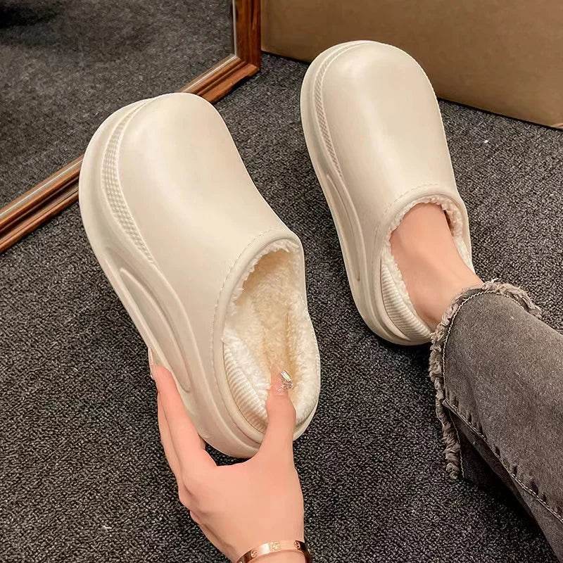 2025 Winter Men Women Warm Slipper EVA Short Plush Fur Indoor Flip Flop Non-Slip Waterproof Casual Outdoor Slipper For Couple - AIAZ