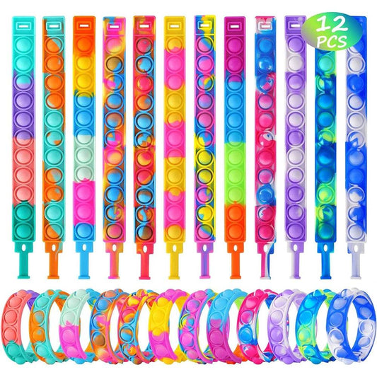 12PCS Fidget Toys Pop Bracelet Party Favors Bubble Bracelets Push Poping Sensory Stress Reliever Toys for Kids Children Gifts - AIAZ