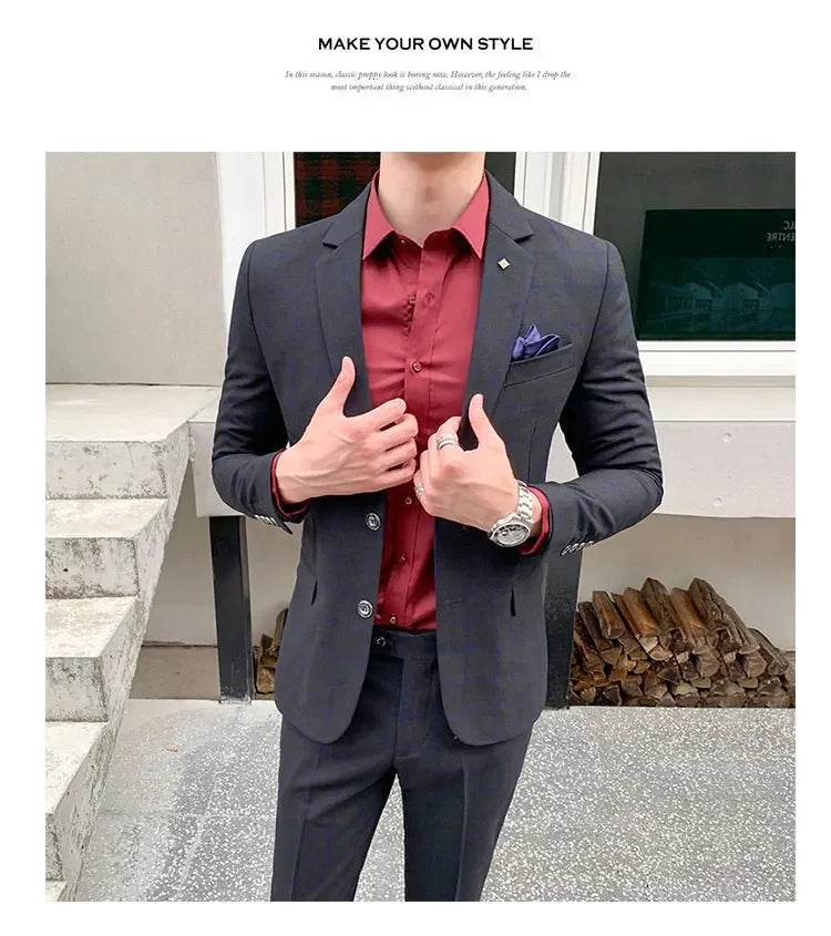 2025 Suit (Blazer+ Pants) Men's Fashion Hosts British Style Work Business Wedding Casual Art Style Elegant Gentleman Suit M-5XL - AIAZ