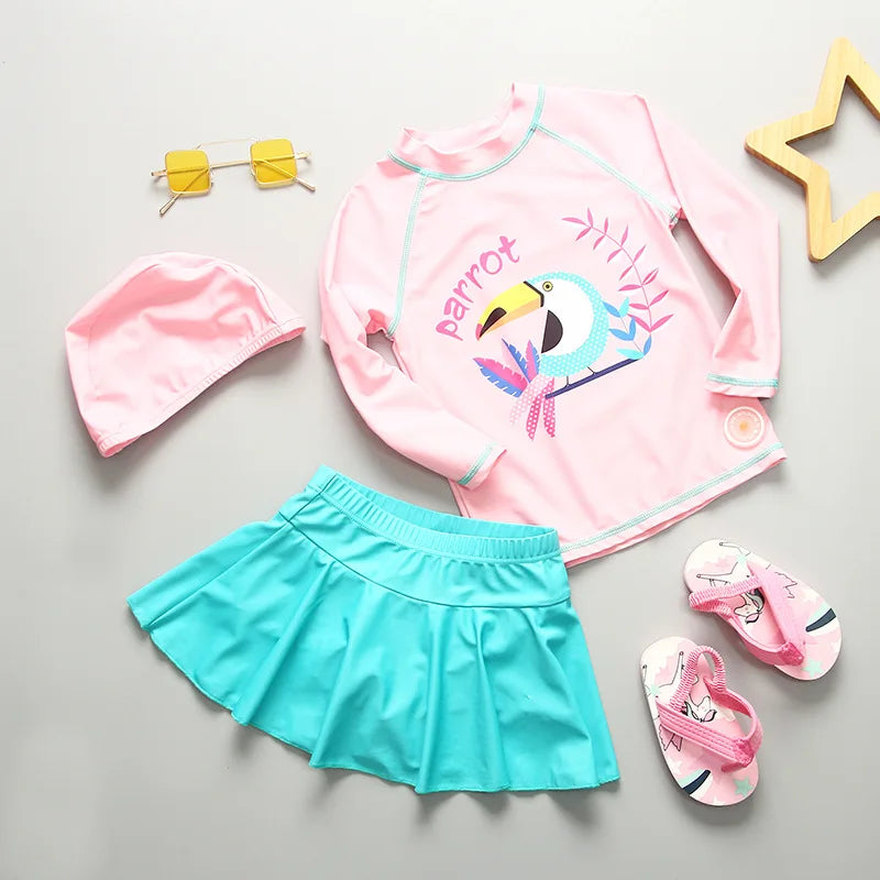 Baby Girl Swimwear Yellow Swimsuit for Girls UPF50 Sunscreen Children Swimming Suit Long Sleeve Infant Toddler Bathing Suit Kids