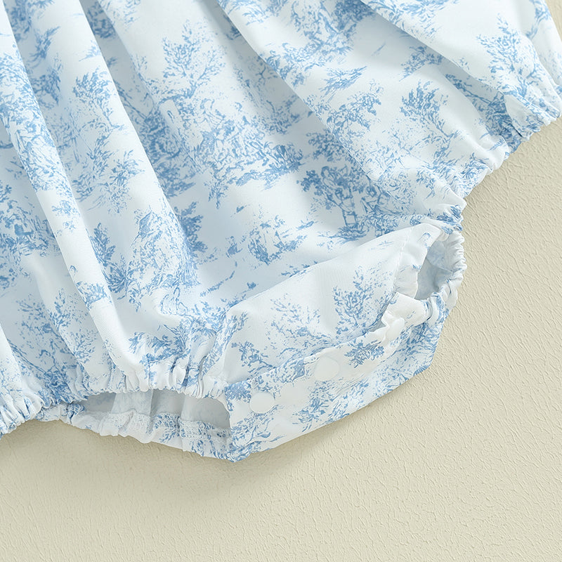 Citgeett Summer Infant Baby Girls Bodysuit Floral Print Puff Sleeve Clothes Jumpsuits Headband Blue Suit