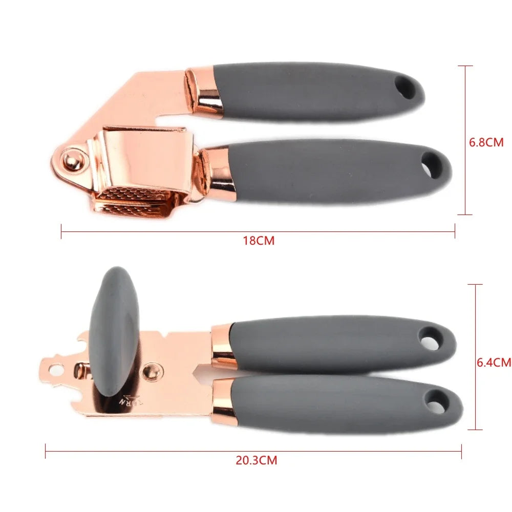 7PCS/Set Stainless Steel Garlic Press Pizza Cutter Kitchen Gadget Set Can Opener Potato Cooking Kitchenware