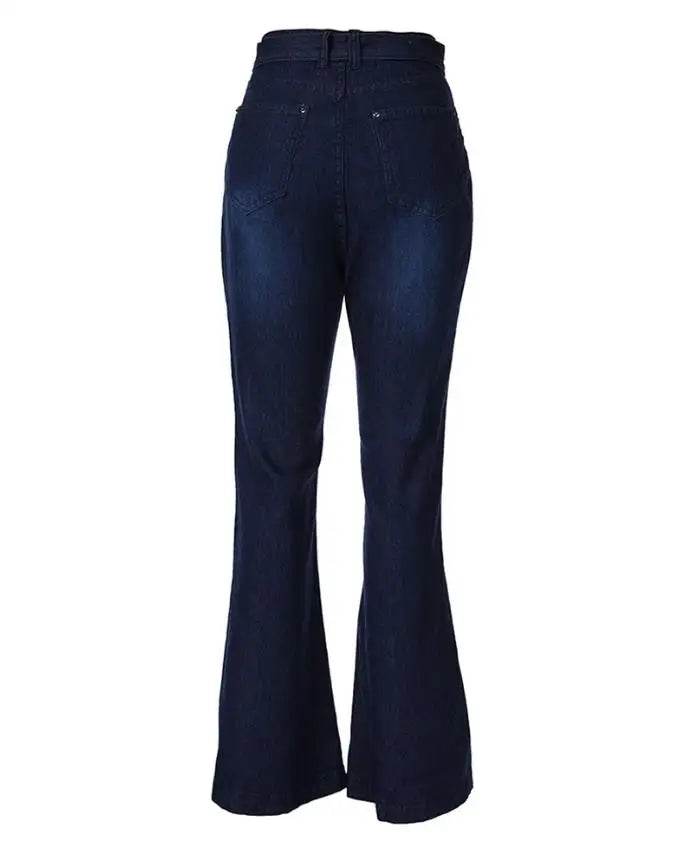 Women's Jeans 2022 Trend Autumn Fashion High Waist Casual Plain Skinny Daily Long Bell-Bottom Jeans Wih Belt - AIAZ