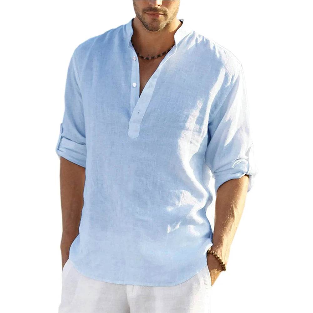 New Men's Casual Blouse Cotton Linen Shirt Loose Tops Long Sleeve Tee Shirt Spring Autumn Casual Handsome Men's Shirts - AIAZ