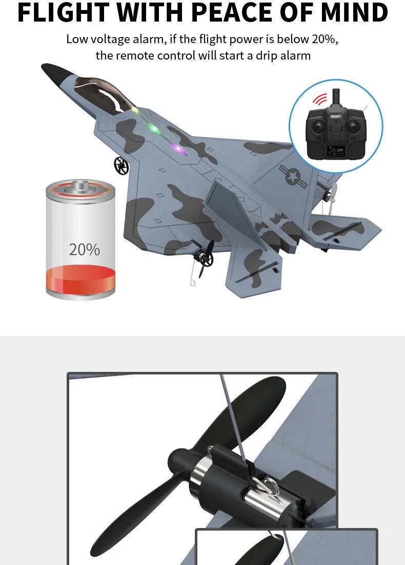2024 New F22S 2.4G 4CH 3D6G RC Airplane Raptor F22 Warplane WLtoys A180 Upgrade Version LED Light With Gyroscope Out Door Toys - AIAZ