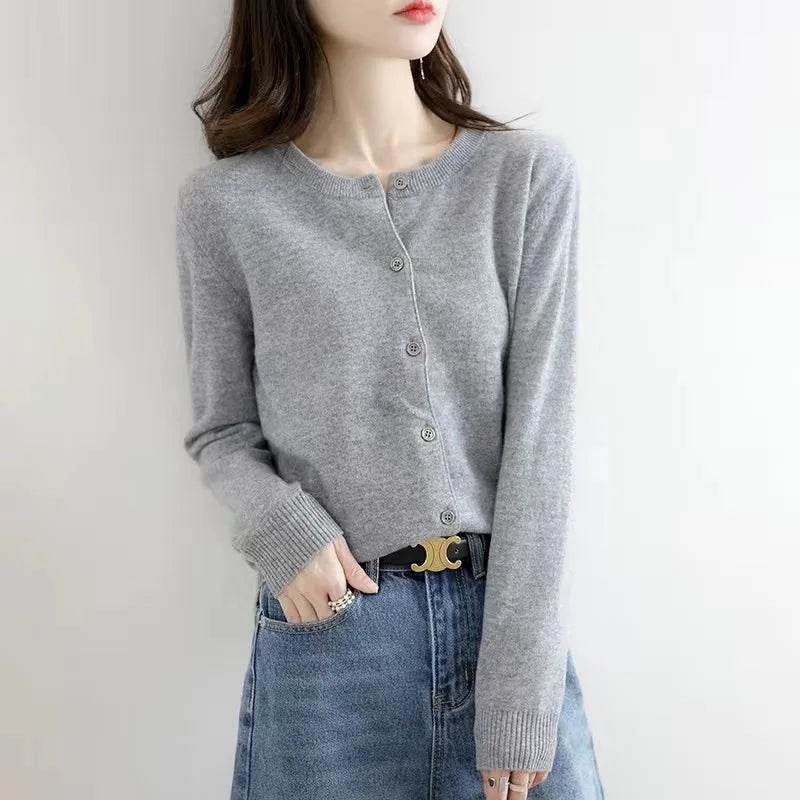 Women Cardigans Sweater O-neck Spring Autumn Knitted Cashmere Cardigans Solid Single Breasted Womens Sweaters DF4934 - AIAZ