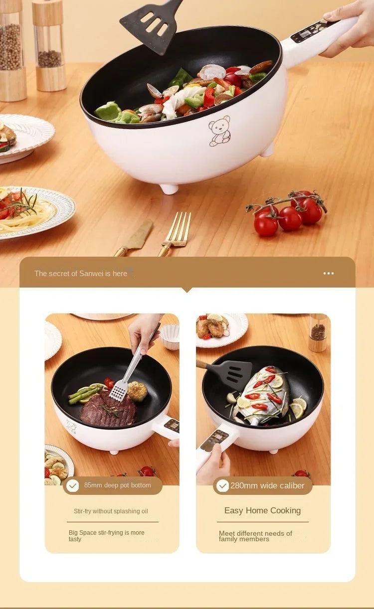 Electric fryer for household use, large capacity intelligent stir frying, multifunctional non stick pan, electric fryer