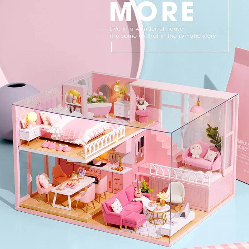 Doll House Kit 3D Wooden Mini DollHouse Assembly Building with Furniture Kit Toys Children's Birthday Gift 3D Puzzle Handmade - AIAZ