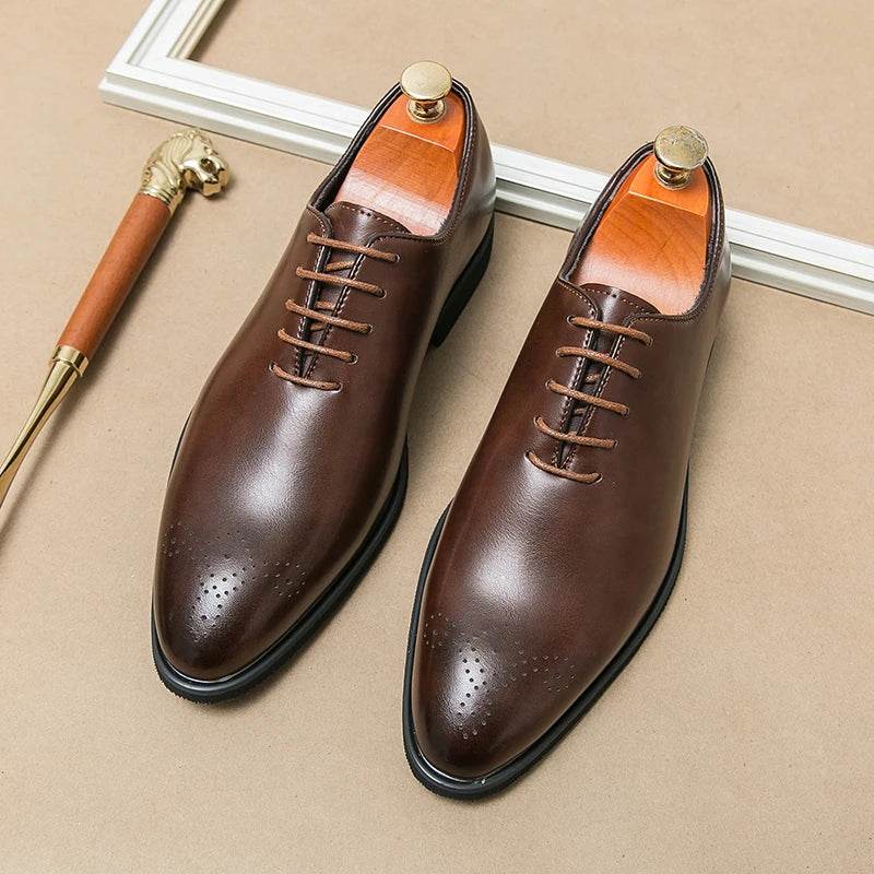 Classic Brand Pointed Banquet Dress Shoes Brown High-end Men's Business Shoes Men's Commuting Daily Casual Shoes Flat Bottomed - AIAZ