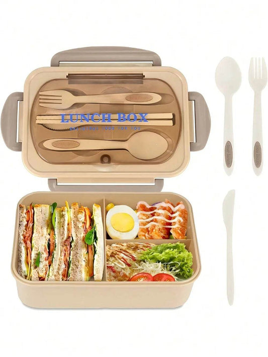 1Pc Bento Box Adult Lunch Box With 4 Compartments,Utensils, Sauce Jar, Muffin Liners, Microwave&Dishwasher Safe, Back To School - AIAZ