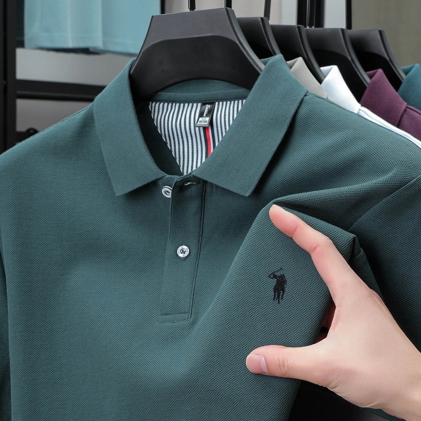 100% pure cotton summer new fashionable men's shortsleeved luxury customized business polo shirt exquisite embroidery Tshirt top - AIAZ