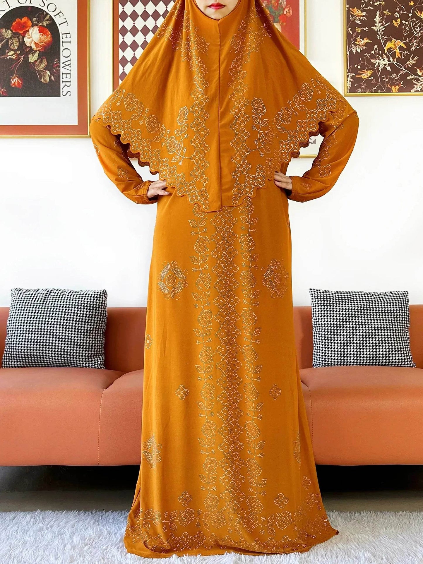 Muslim Two Piece Set Hijab Prayer Dress Fashion Abaya Set Women Prayer Garment Hijab Long Khimar Long Dress Sets Islamic Ramadan - AIAZ