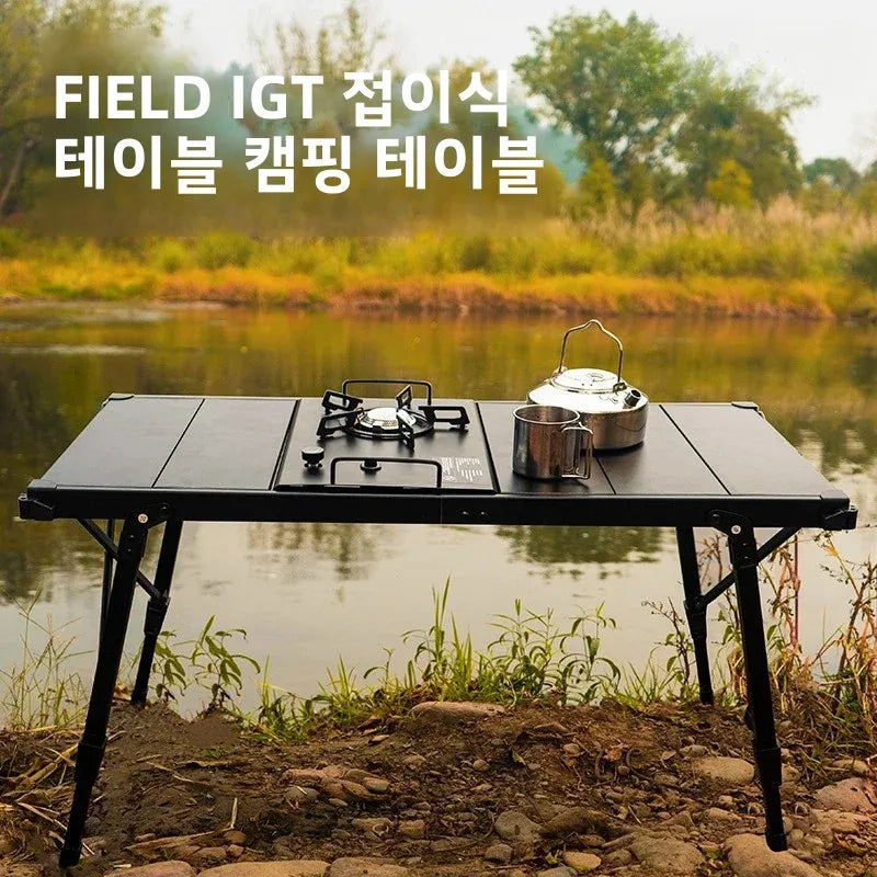 MOUNTAINHIKER Folding Camping IGT Table Wood Lightweight Camp BBQ Grill Table Removable Outdoor Picnic Fishing Camping Table